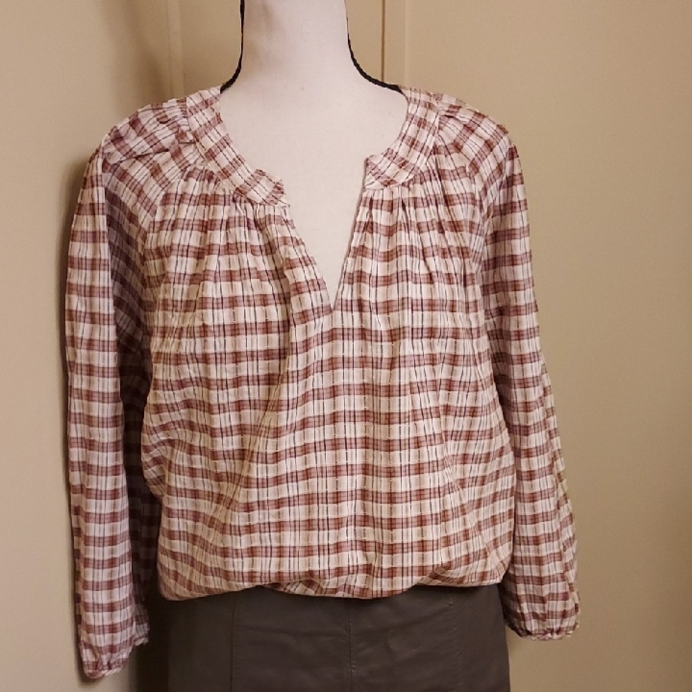 Universal Thread Plaid Blouse - Brown and White